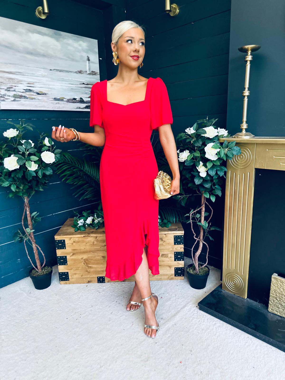 Heidi Ruched Midi Dress Red
