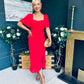 Heidi Ruched Midi Dress Red