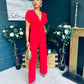Bridget Bridget Twist Font Split Arm Jumpsuit Red