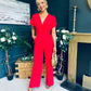 Bridget Bridget Twist Font Split Arm Jumpsuit Red