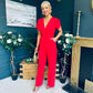 Bridget Bridget Twist Font Split Arm Jumpsuit Red