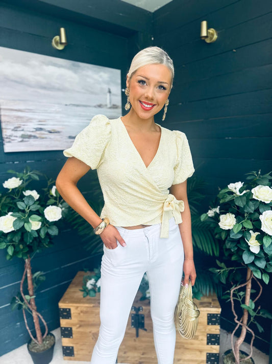 Kara Detailed Wrap Top Yellow
