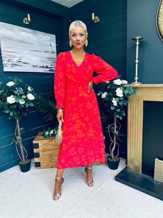 Dawn Twist Detail Midi Dress Orange Pink