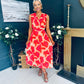 Michelle Banded Midi Dress Coral