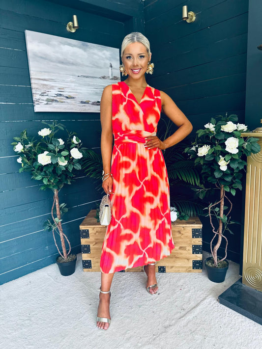 Michelle Banded Midi Dress Coral