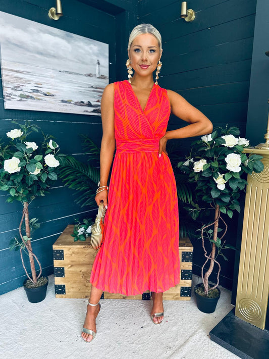 Michelle Banded Midi Dress Pink Orange