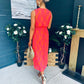 Michelle Banded Midi Dress Pink Orange