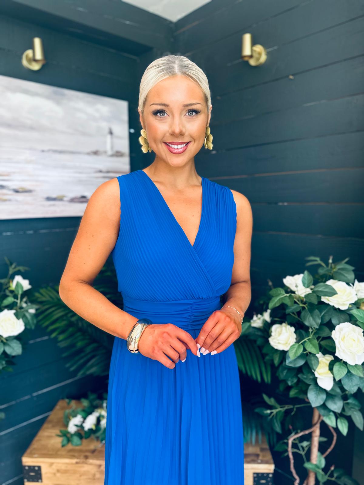 Frankie Pleated Midi Dress Cobalt
