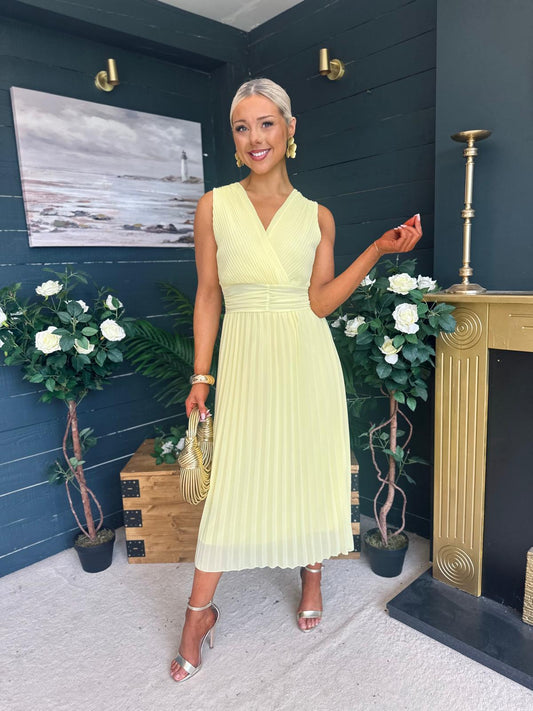 Frankie Pleated Midi Dress Yellow