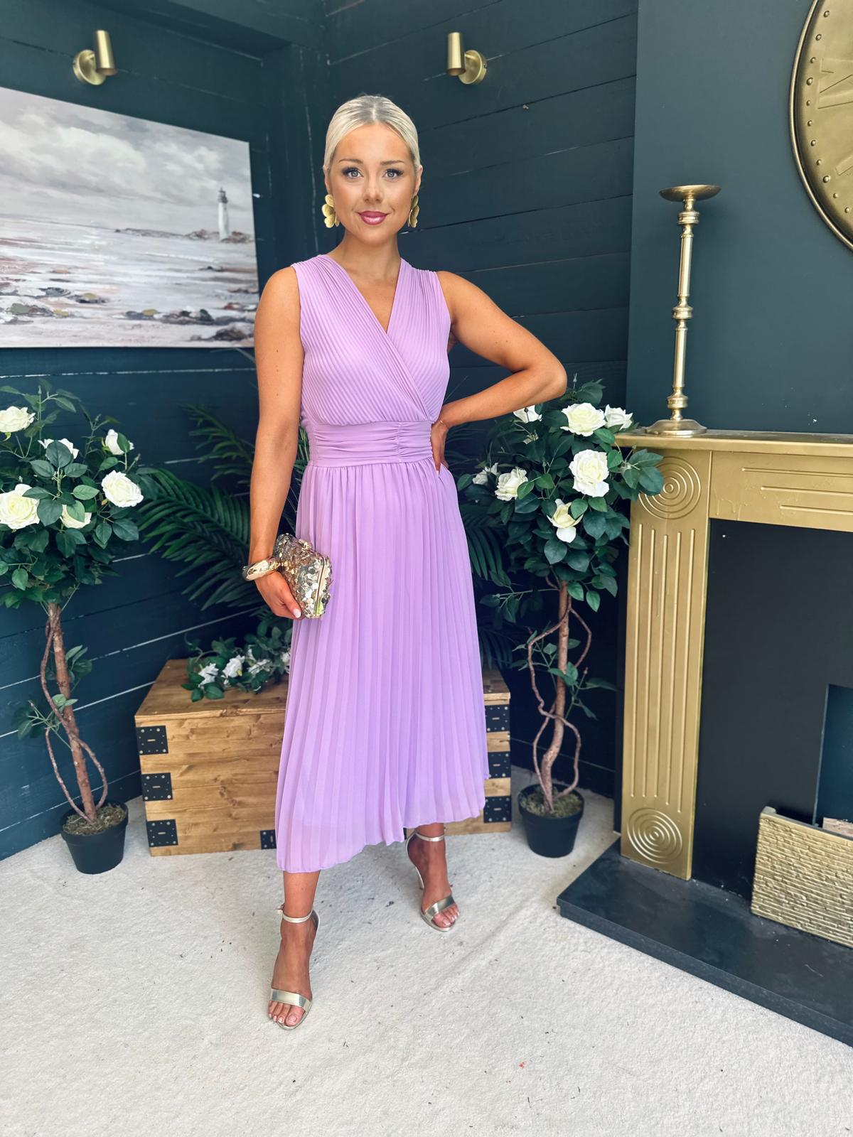 Frankie Pleated Midi Dress Lavender