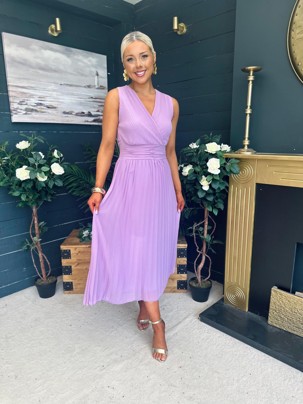 Frankie Pleated Midi Dress Lavender