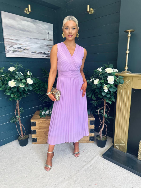 Frankie Pleated Midi Dress Lavender