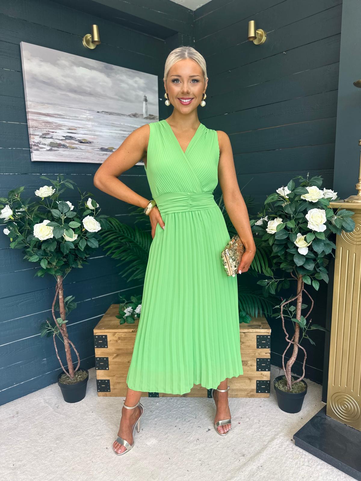 Frankie Pleated Midi Dress Apple