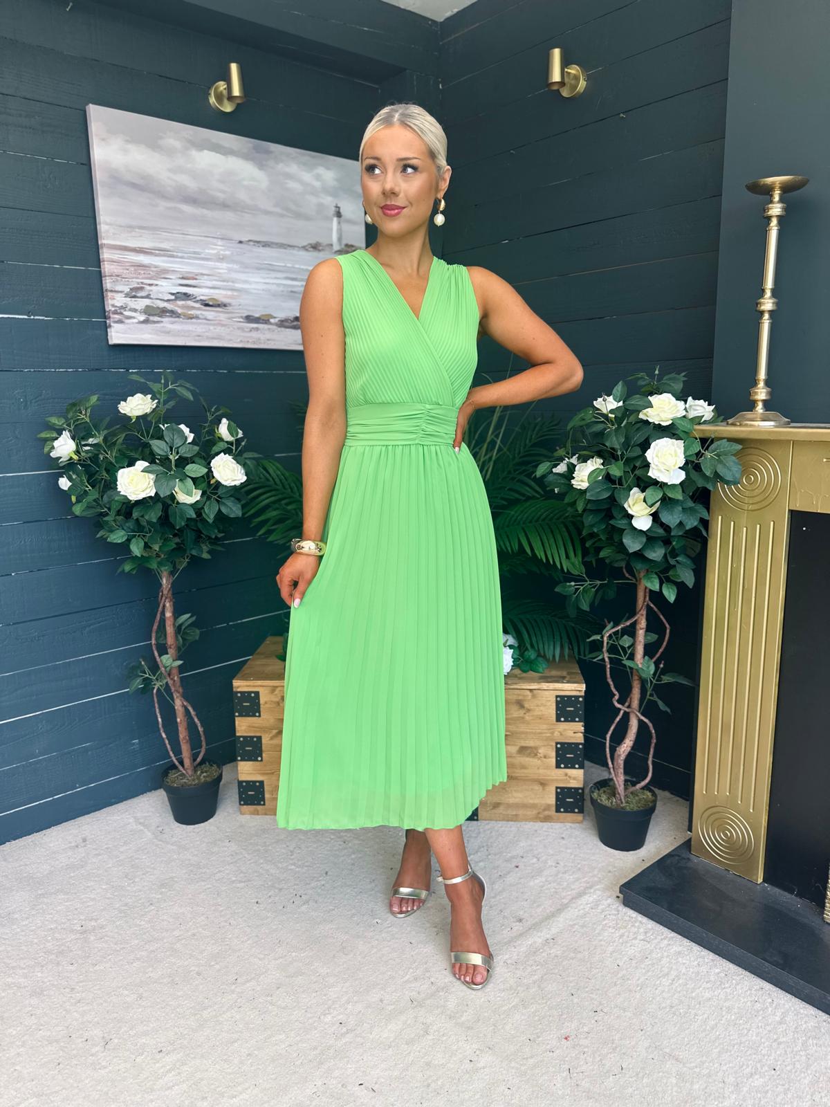 Frankie Pleated Midi Dress Apple