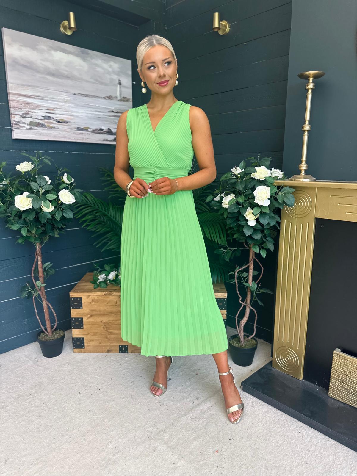 Frankie Pleated Midi Dress Apple