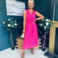 Frankie Pleated Midi Dress Hot Pink