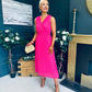 Frankie Pleated Midi Dress Hot Pink