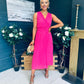 Frankie Pleated Midi Dress Hot Pink