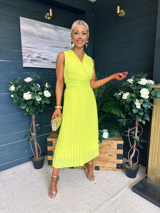 Frankie Pleated Midi Dress Lime