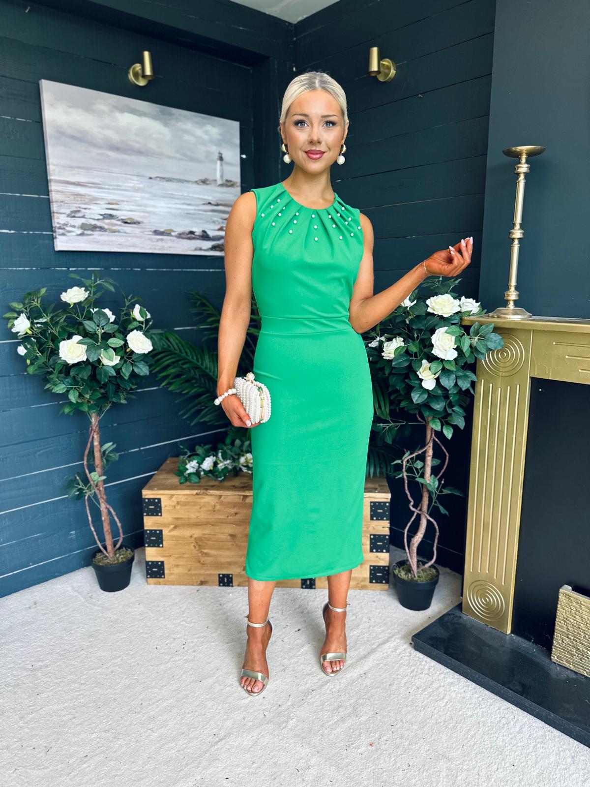 Liz Pearl Detailed Occasion Dress Green
