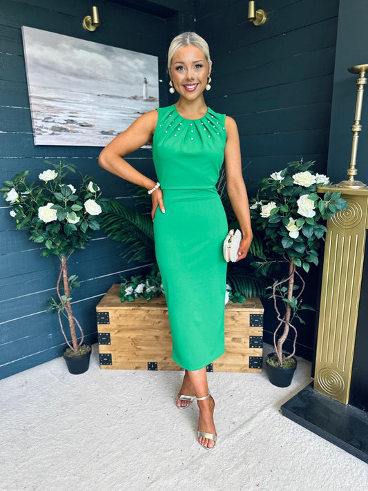 Liz Pearl Detailed Occasion Dress Green