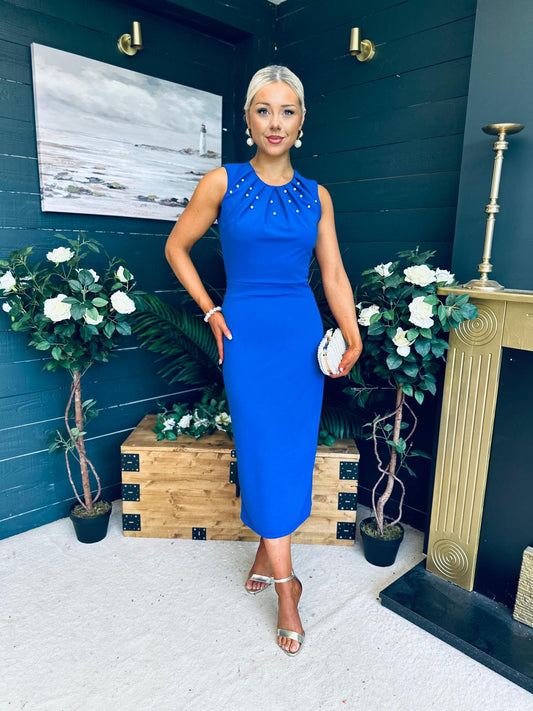 Liz Pearl Detailed Occasion Dress Cobalt