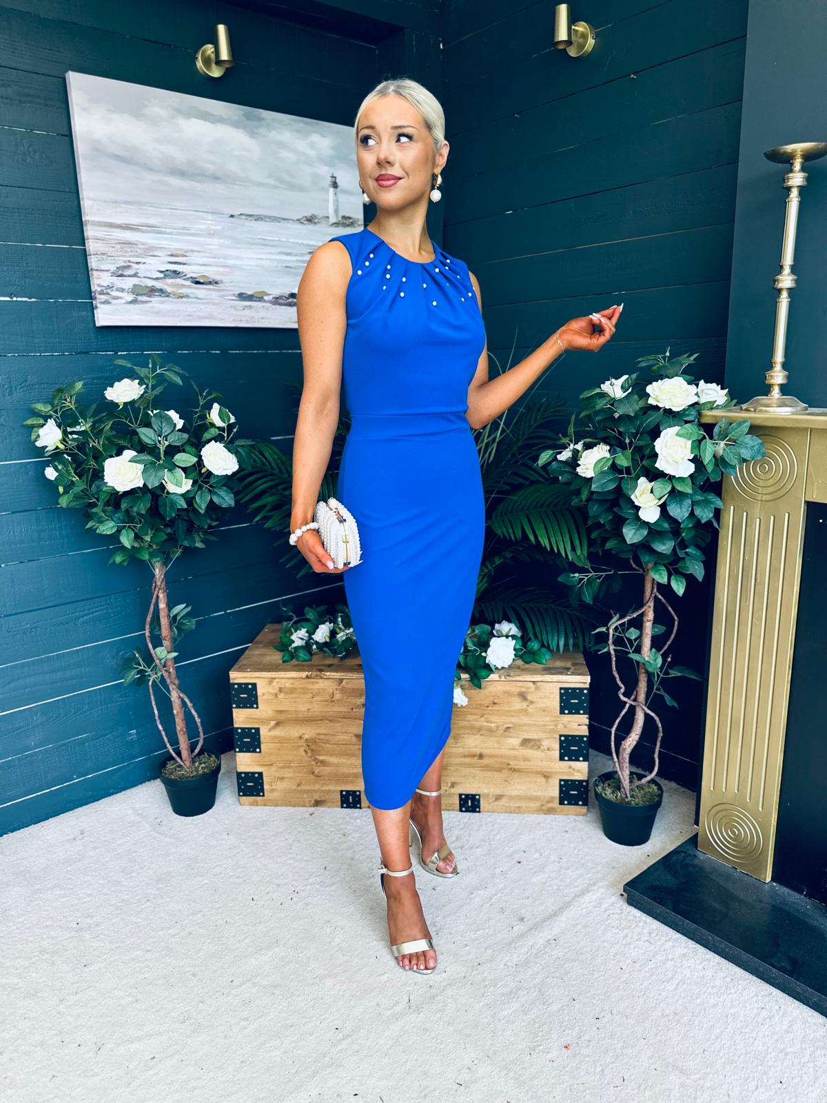 Liz Pearl Detailed Occasion Dress Cobalt