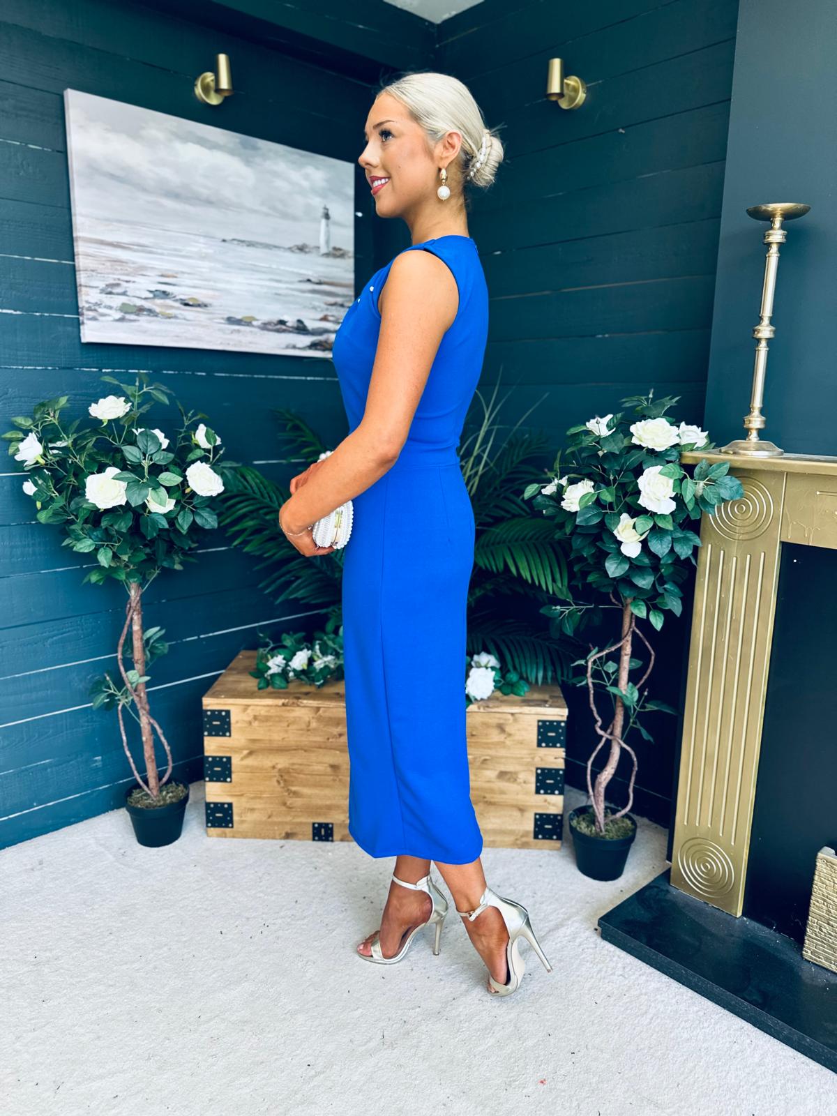 Liz Pearl Detailed Occasion Dress Cobalt