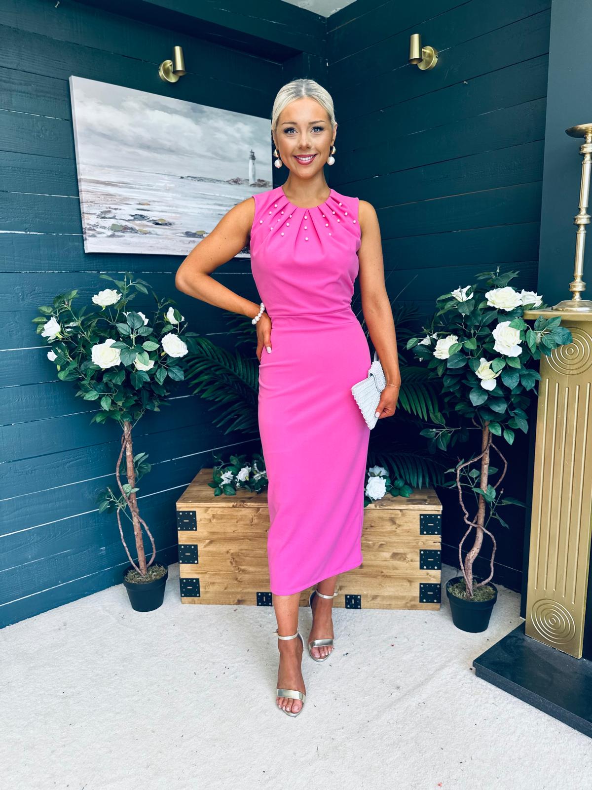 Liz Pearl Detailed Occasion Dress Pink