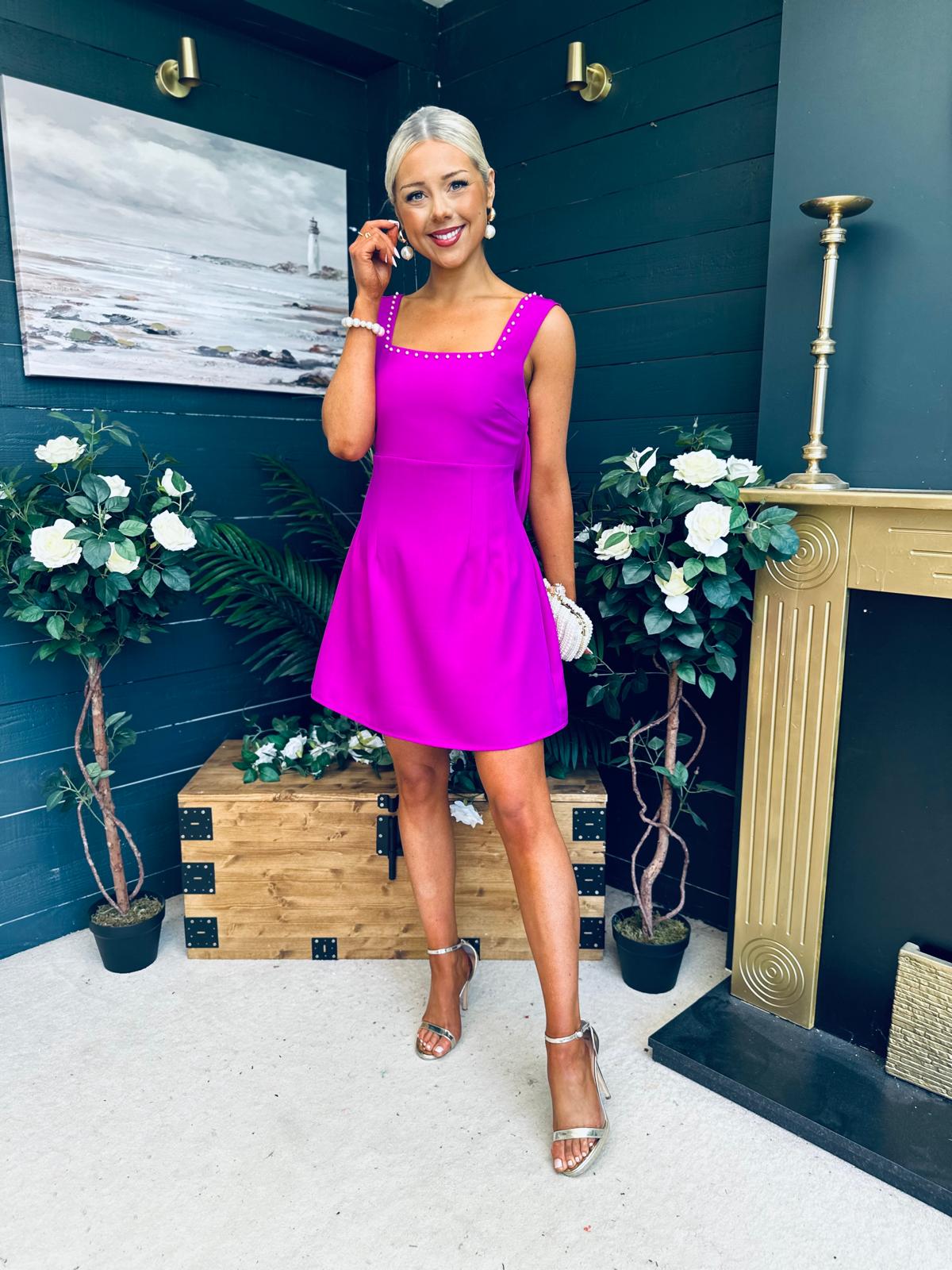Colleen Peal & Bow Detail Mini Dress Orchid