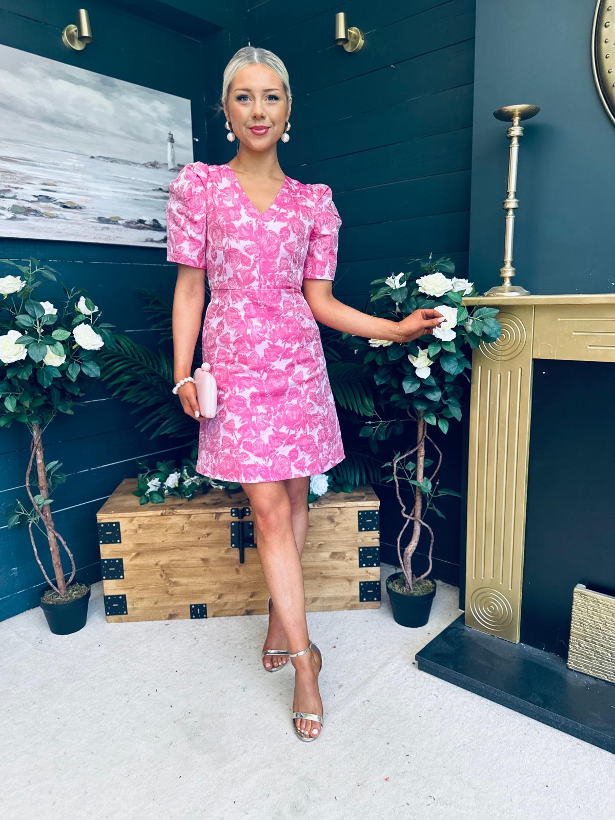 Fibi Puff Sleeve Mini Dress Fuchsia