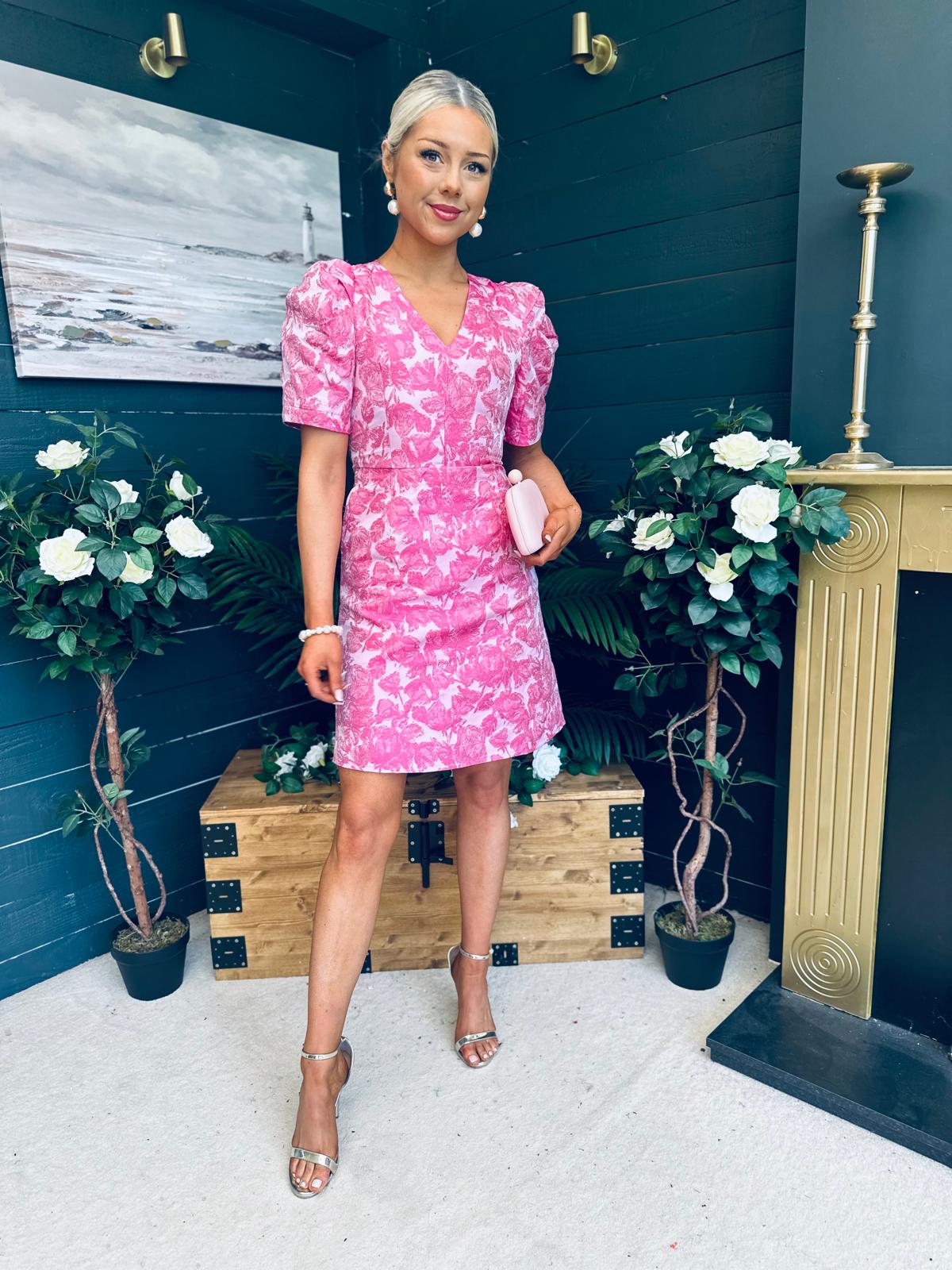 Fibi Puff Sleeve Mini Dress Fuchsia