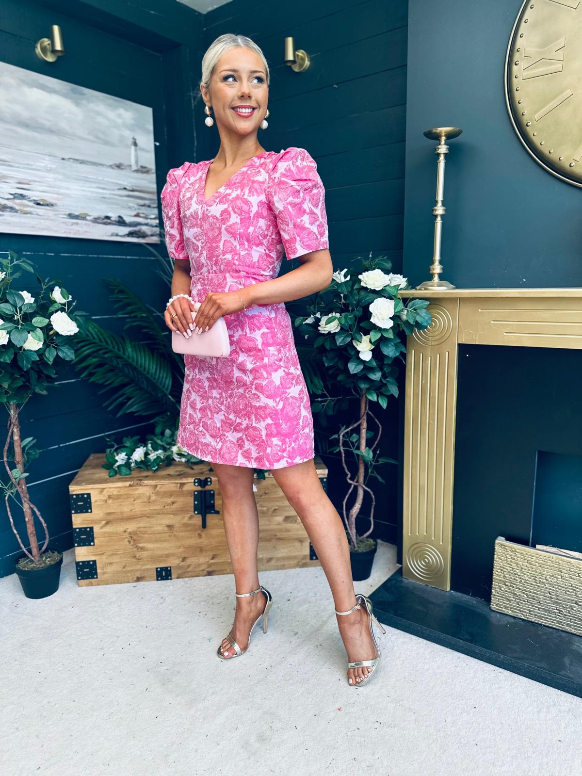 Fibi Puff Sleeve Mini Dress Fuchsia