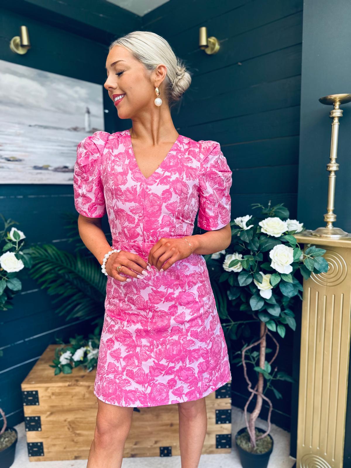 Fibi Puff Sleeve Mini Dress Fuchsia