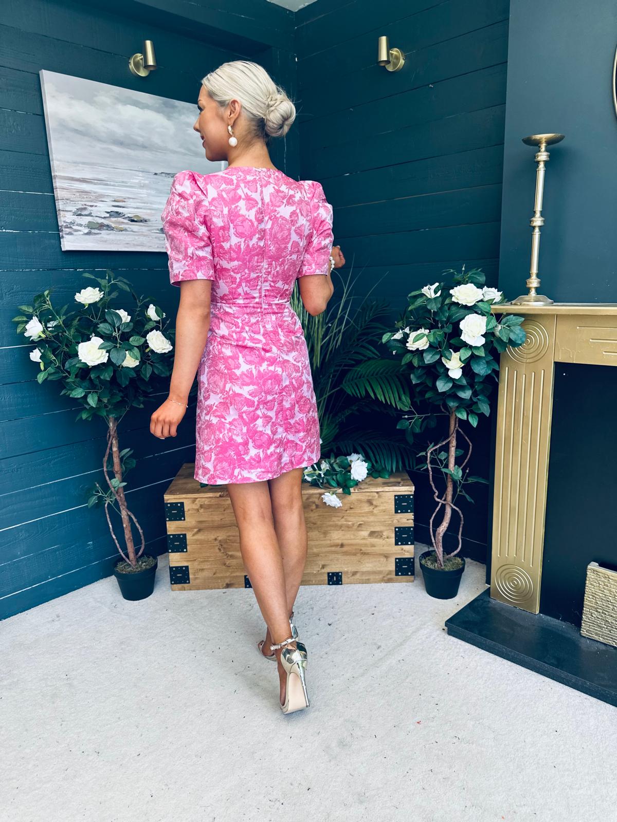 Fibi Puff Sleeve Mini Dress Fuchsia