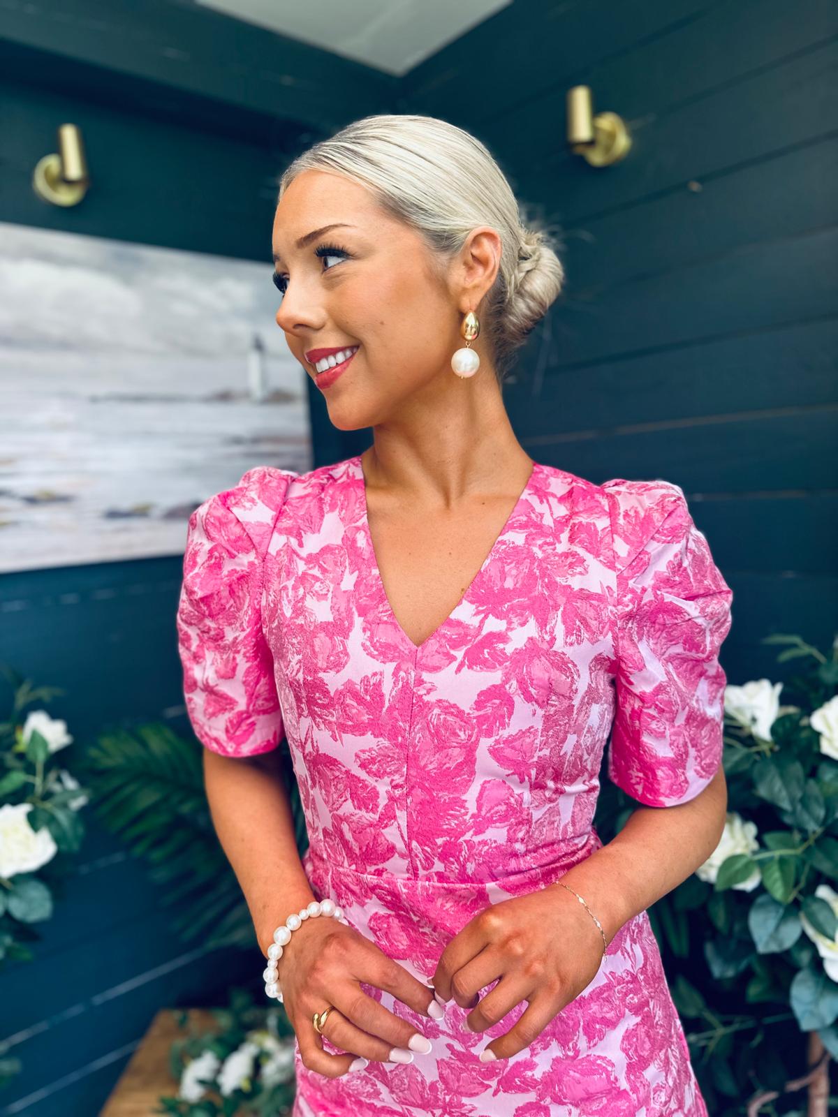 Fibi Puff Sleeve Mini Dress Fuchsia