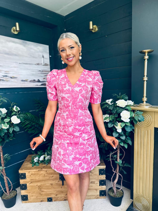 Fibi Puff Sleeve Mini Dress Fuchsia