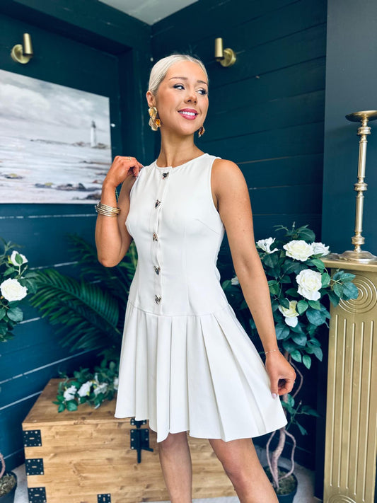 Penelopie Tailored Pleated Mini Dress Cream