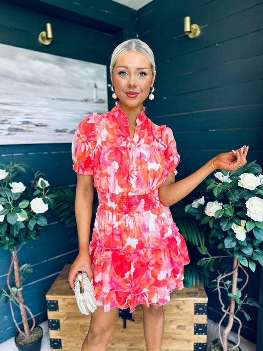 Lanis Banded Mini Dress Multi Coral