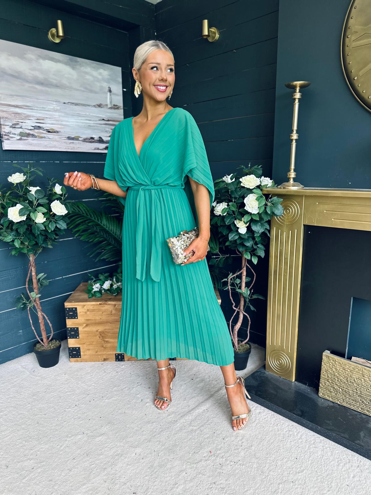 Caoimhe Cape Detail Occasion Dress Green