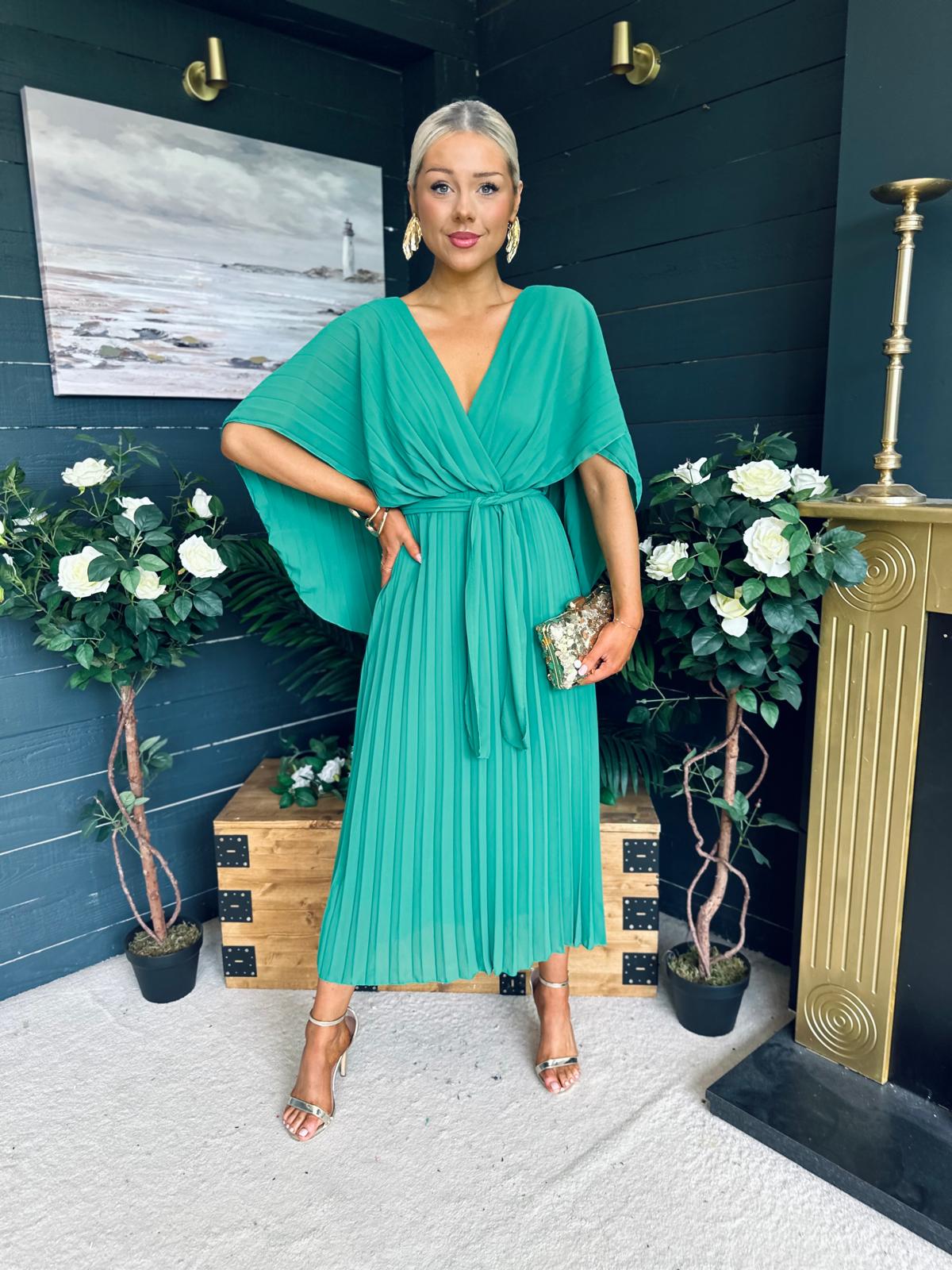 Caoimhe Cape Detail Occasion Dress Green