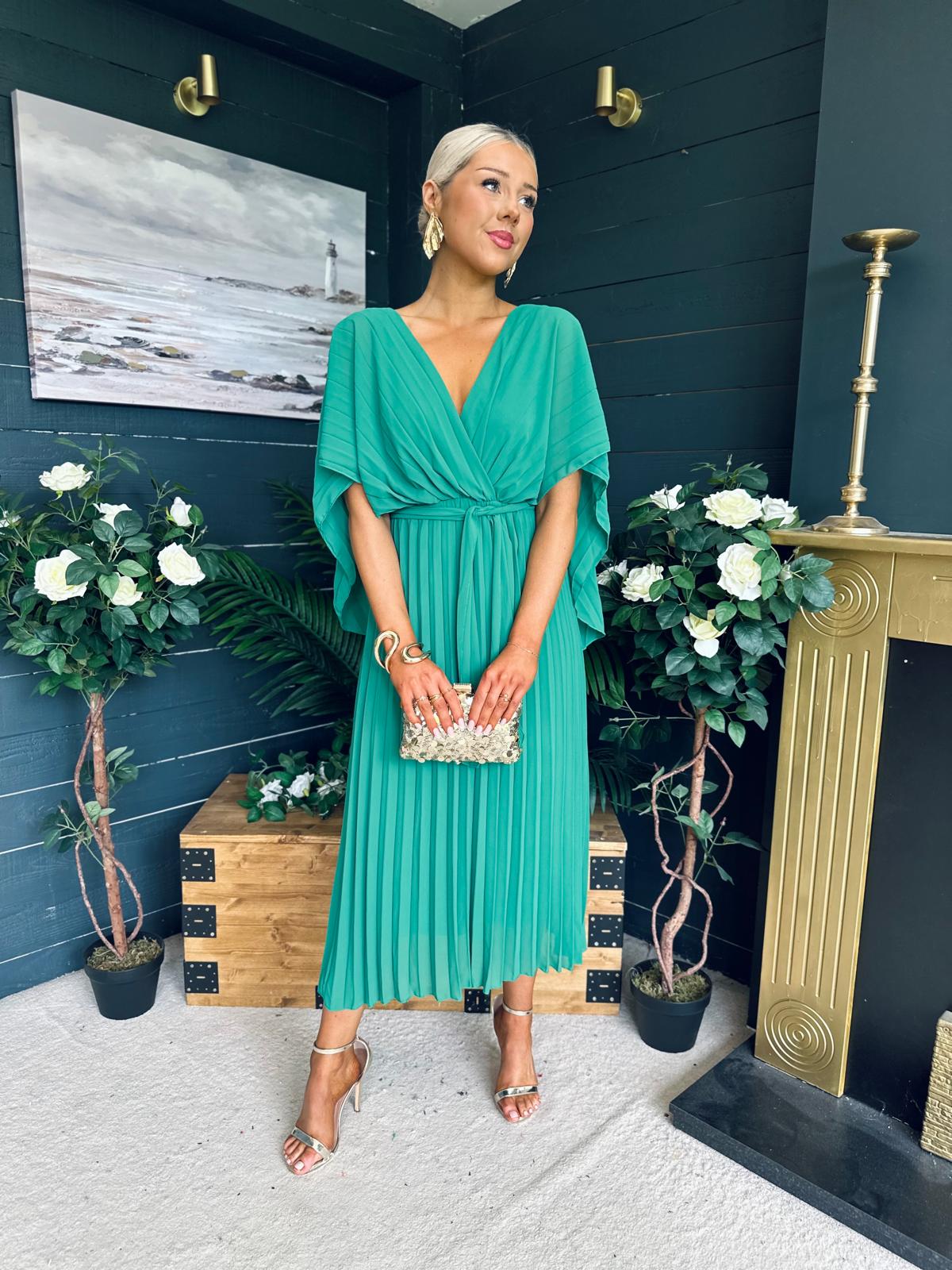 Caoimhe Cape Detail Occasion Dress Green