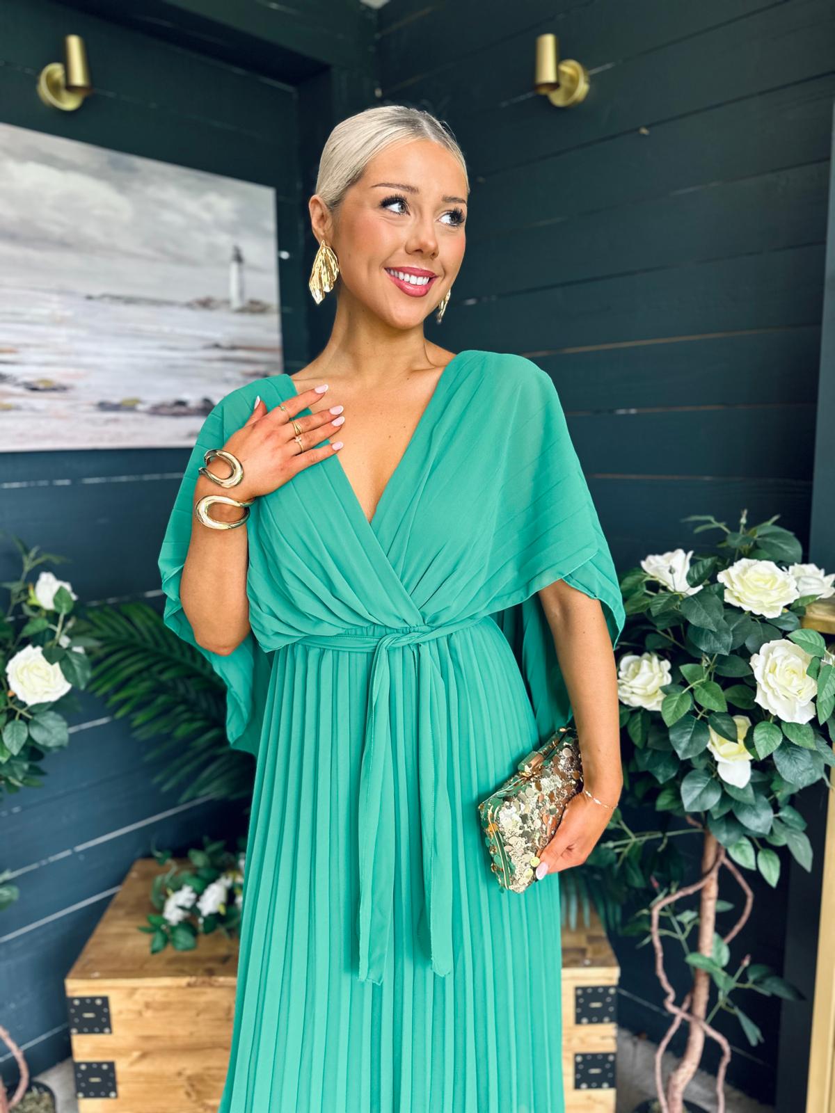 Caoimhe Cape Detail Occasion Dress Green