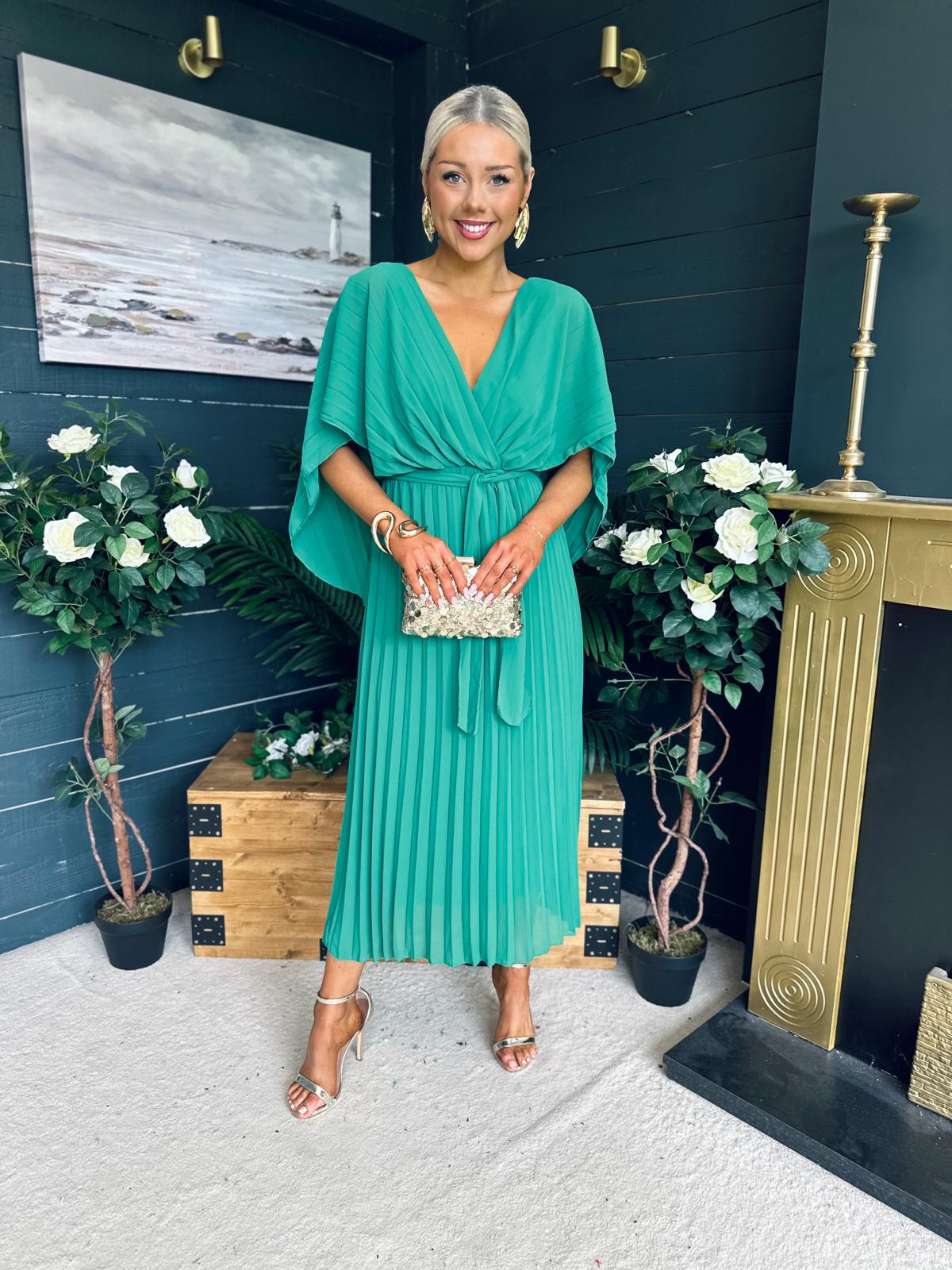 Caoimhe Cape Detail Occasion Dress Green