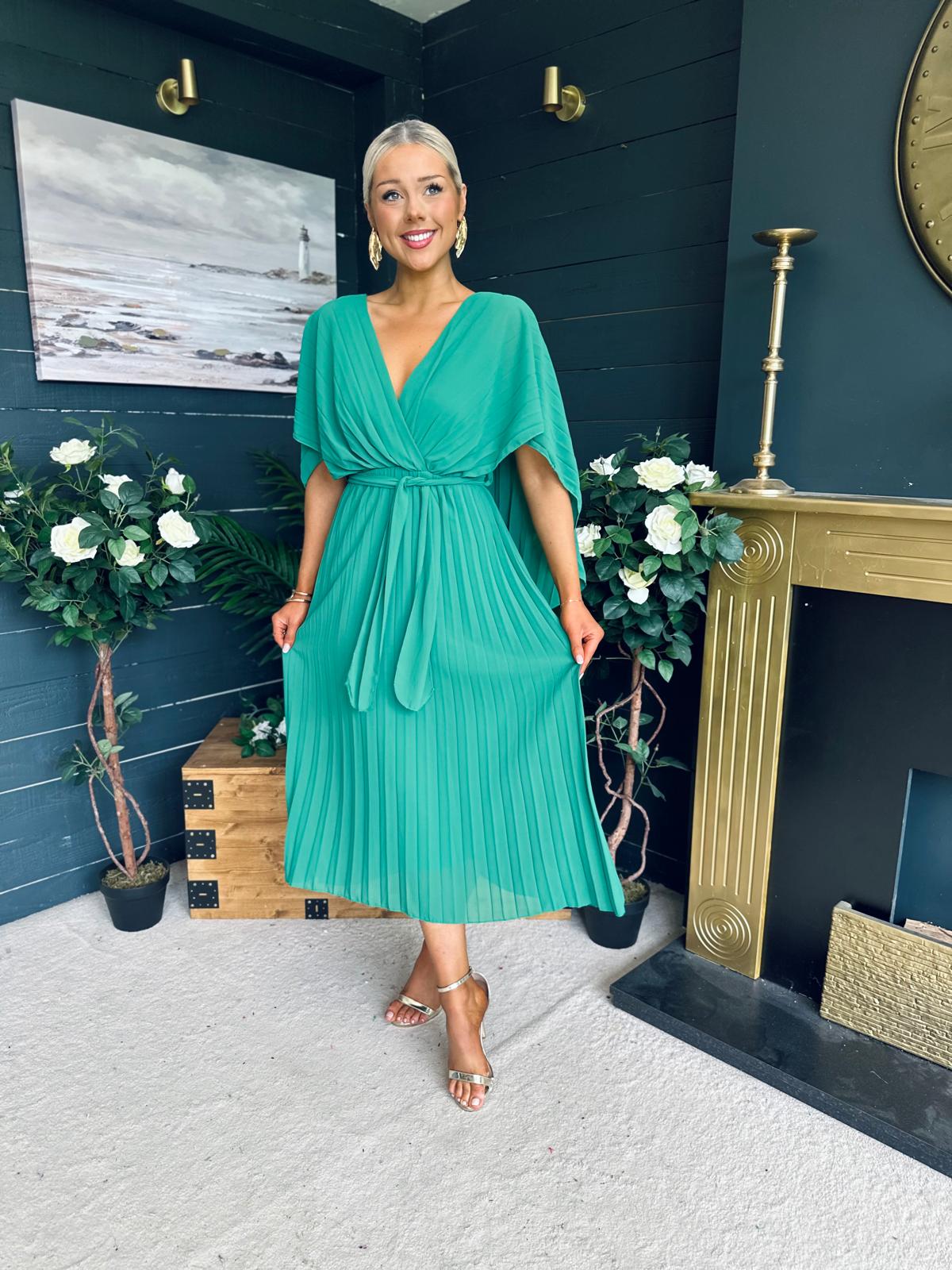 Caoimhe Cape Detail Occasion Dress Green