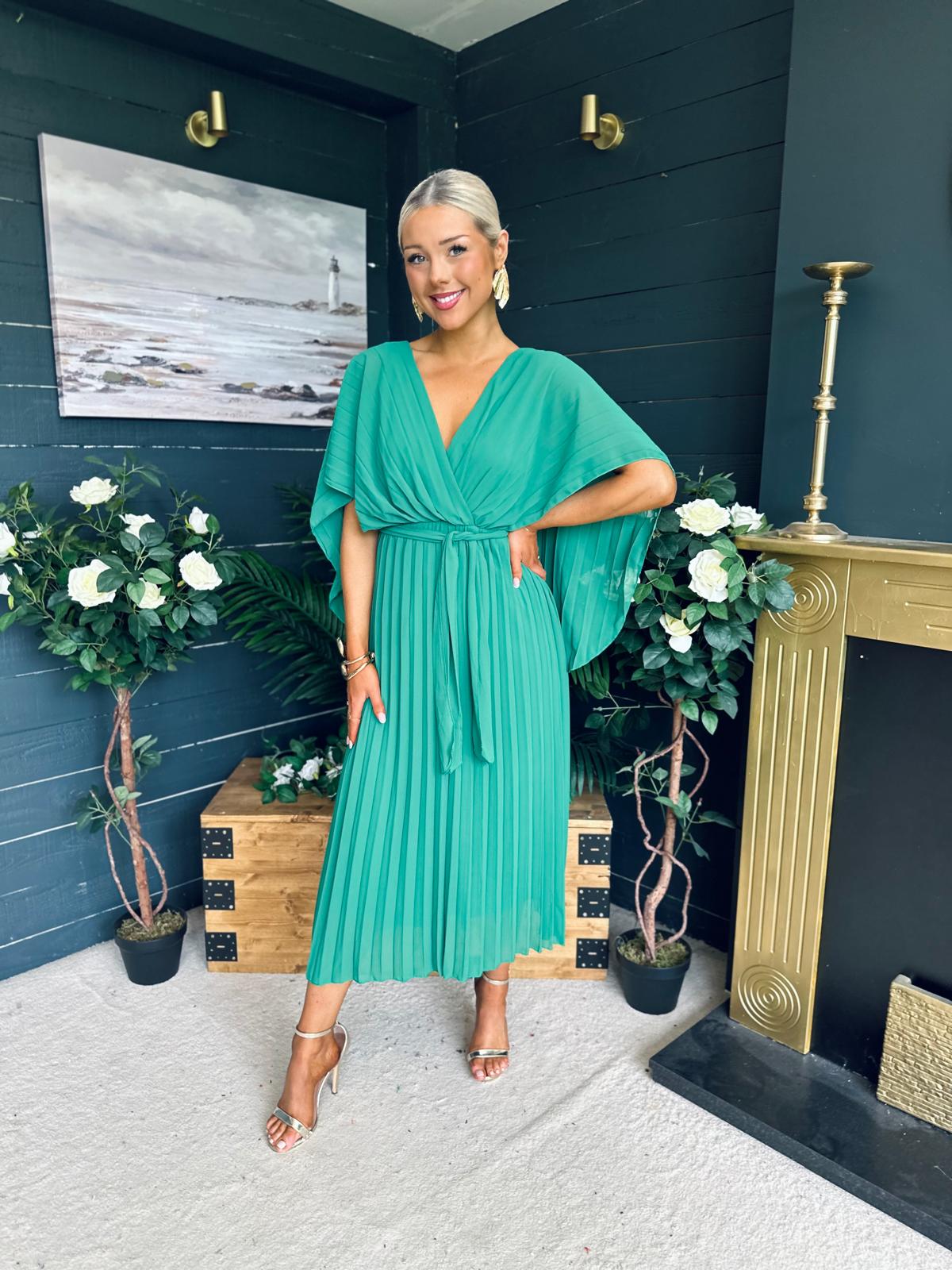 Caoimhe Cape Detail Occasion Dress Green
