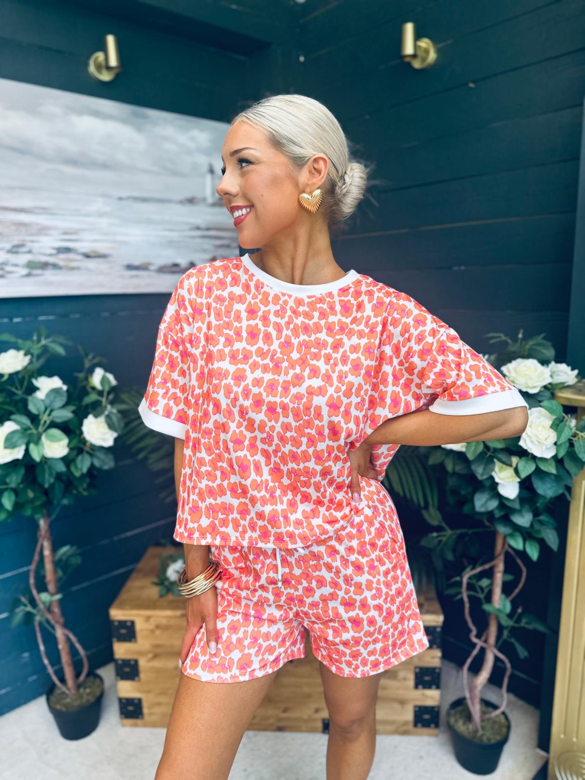 June Top And Short Set Pink & Orange