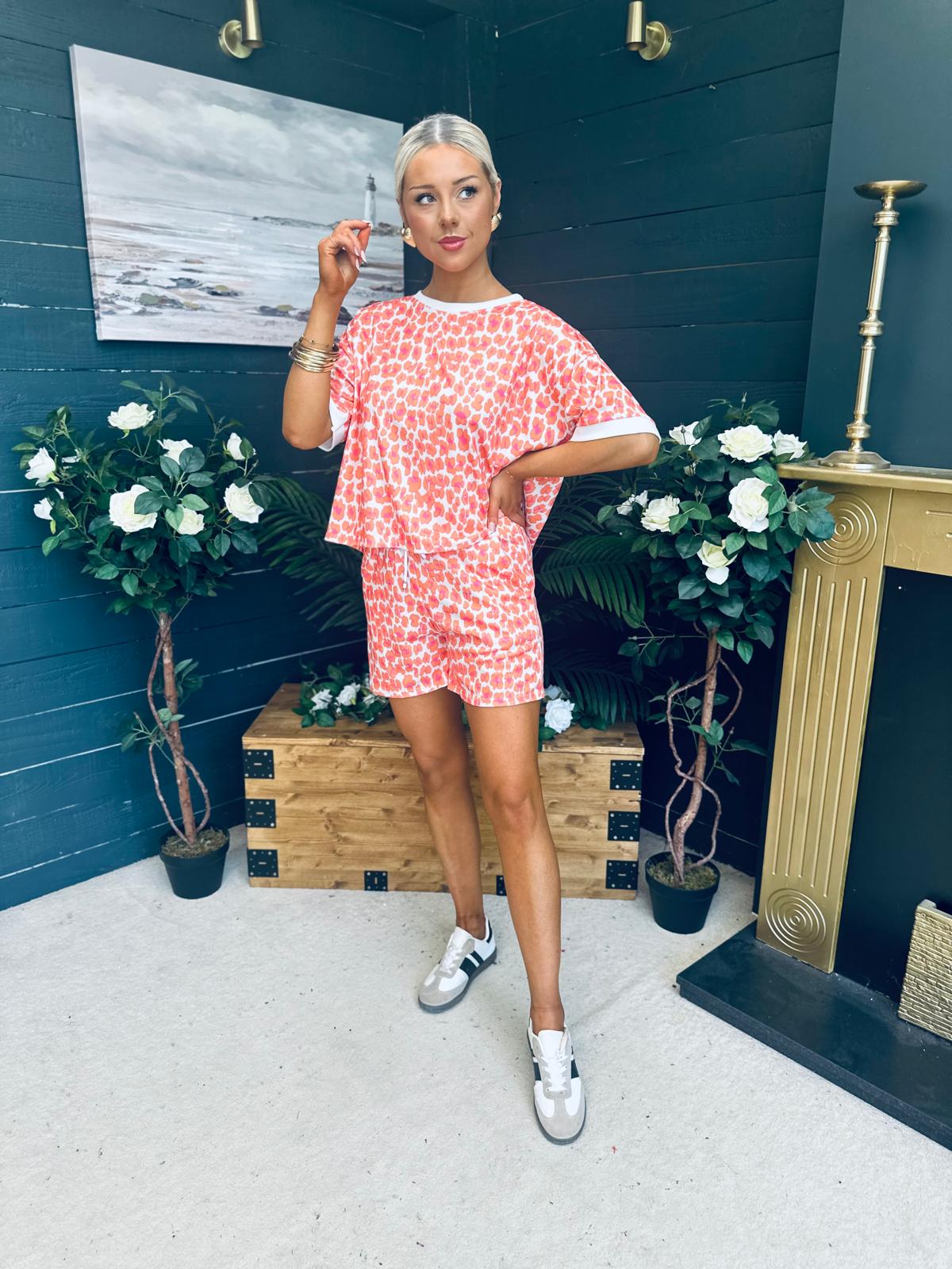 June Top And Short Set Pink & Orange
