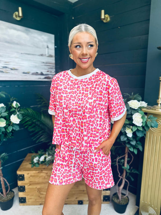 June Top And Short Set Orange & Pink