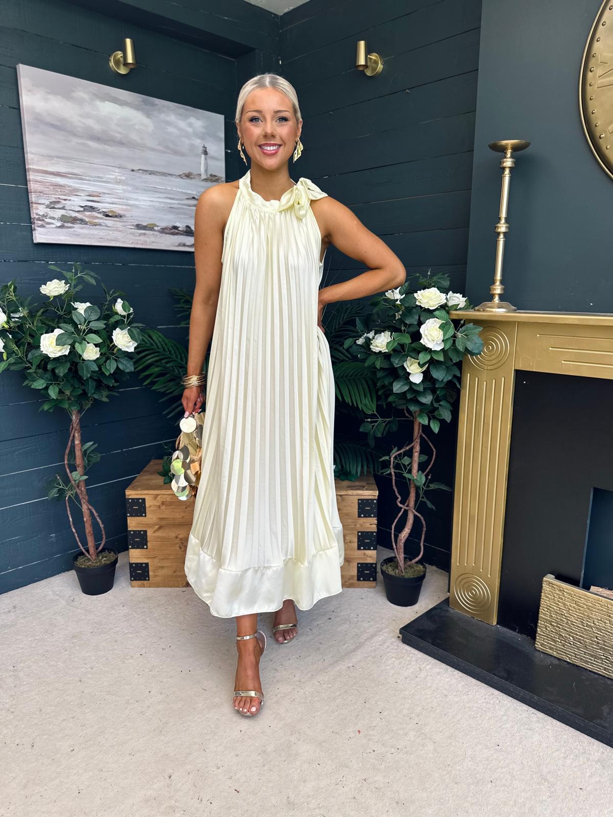 Lily Pleated Maxi Dress Yellow